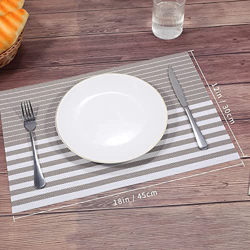 Image of YELONA Dining Table Placemats Set of 4 - Heat-Resistant, Non-Slip, Washable & Stain Resistant Woven PVC Vinyl Table Mats for Kitchen & Dining - 45 x 30 cm, Brown & White