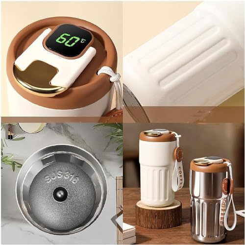 Garrafa térmica de café com display de temperatura, xícara de café isolada em aço inoxidável 316 de