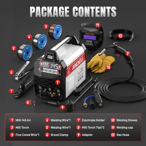 Image of ANDELI Aluminum MIG Welder145A, 4-in-1,110V /220V | Pulse Gas MIG /Lift TIG /Stick, Synergic Control, Large Display, Beginner-Friendly, Portable Welding Kit for DIY Metalworking