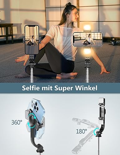 Selfie Stick Stativ mit 2 Fülllicht, Verbessertem Stabil Handy Stative mit Abnehmbarer Fernbedienung, 114cm Stativ für Smartphone Kompatibel mit iPhone Samsung & Android Smartphones 6