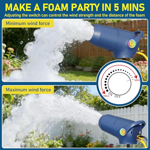 Cañón de espuma para fiestas, máquina de espuma con 3 modos para fiestas, velocidad del viento ajustable y cañón frontal desmontable, máquina generadora de espuma para jardín, patio trasero, piscina o interior (versión mejorada) miniatura 6