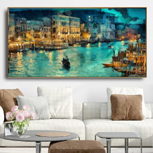 Affiche Venise Nuit Vue Classique Impression Toile Décoration Murale Salon Grand Tableau 80x160cm