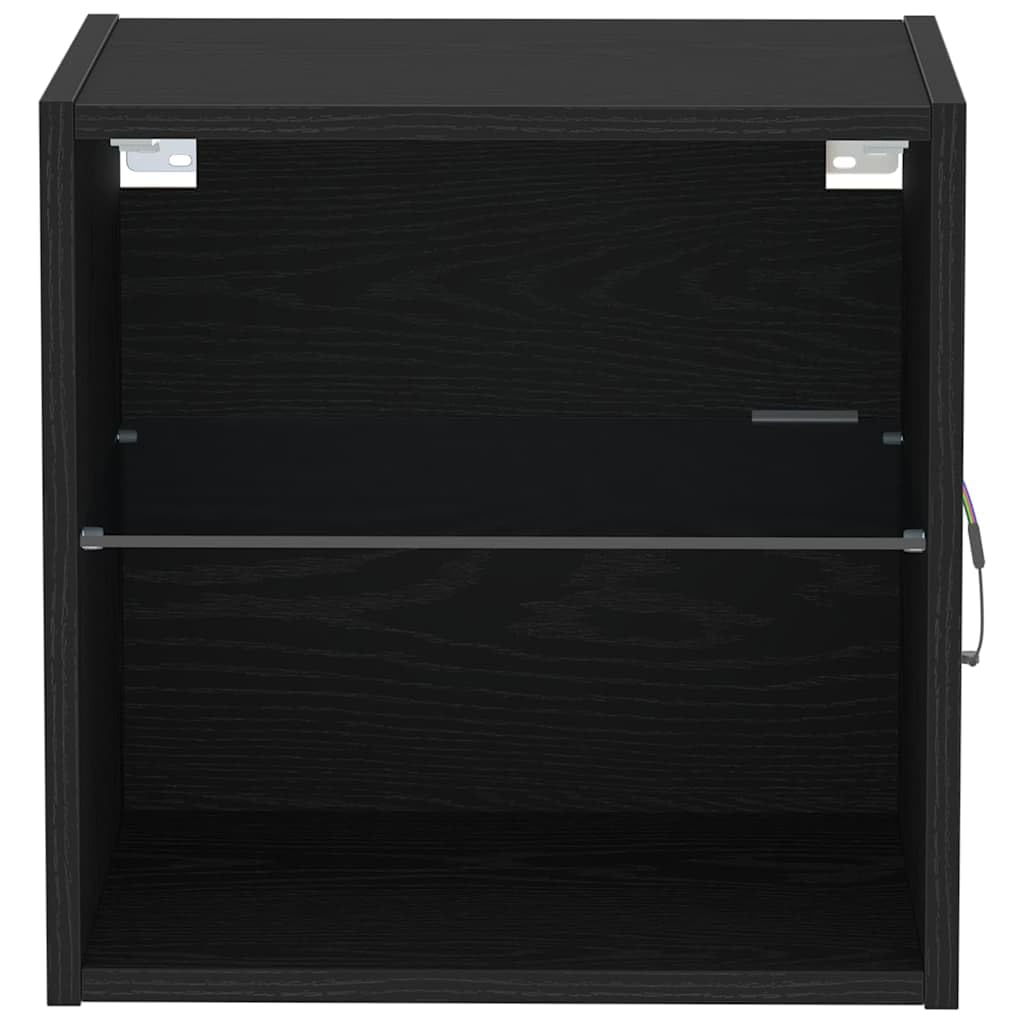 Pływający regał z oświetleniem LED, czarny, z materiału drewnopochodnego, 40 x 28,5 x 40 cm, 3 deski, miejsce do przechowywania do salonu, sypialni, biura, nowoczesne wzornictwo, oszczędność