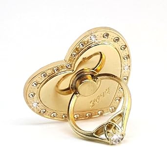 Universal Smartphone Gold Heart Finger Ring Stand, Rhinestone Crystal Bling Diamond 360 Rotation Cell Phone Stent Holder Grip Kickstand Compatible with iPhone 7 7 Plus iPhone 8 8 Plus