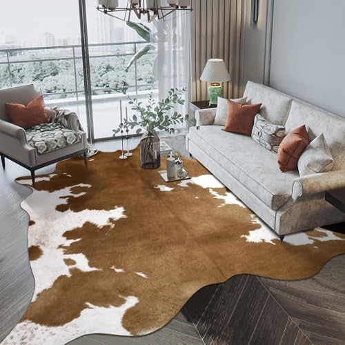 Image of Pettop Luxury Faux Cowhide Rug 3x4 Ft - Western Cow Print Area Rugs for Living Room, Bedroom, Farmhouse - Premium Western Style Faux Fur Carpet, Non-Slip Animal Hide Throw Rugs, Light Brown