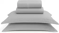 Jogo de Lençol 4 Peças Percal 100% Algodão Premium, Branco, Com Fronhas de Aba, Qualidade Hoteleira (Cinza, Queen)