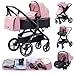 GLOKID Passeggino 3 in 1，Passeggino Canne，Trio，Con Seggiolino Accessori，Adattatori universali，Passeggino per bambini fino a 25 kg，4 ruote con ammortizzatori，navicella，grandi ruote (x1 rosa) immagine