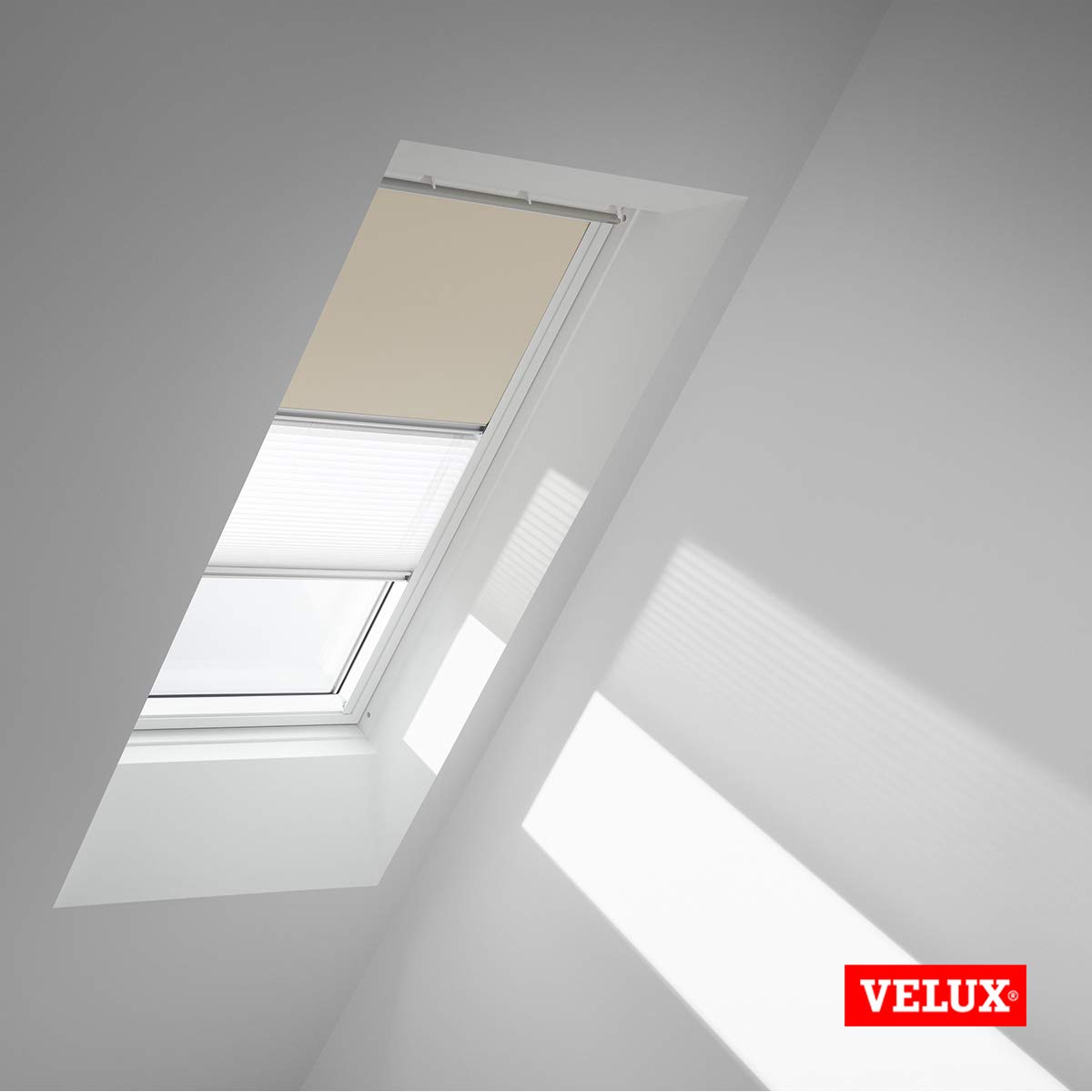Tenda oscurante Duo, VELUX Originale per FK06, Beige Chiaro con guida bianca