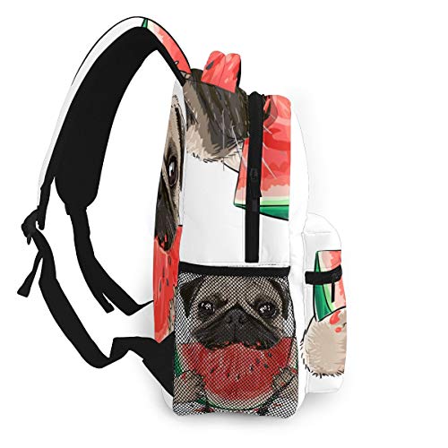 Girls Watermelon Pug Backpack Bookbag 16 Inch Shoulder Bag Casual Daypack For 1-5th Grade3