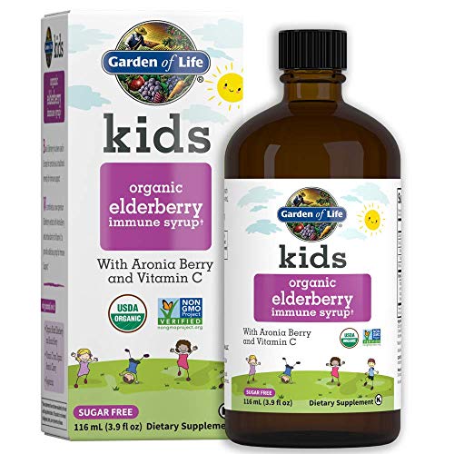 Garden of Life Kids Organic Elderberry Immune Syrup with Vitamin c for Immune Support - Sugar Free Sambucas Elderberry Syrup for Kids Plus Aronia Berry & Acerola Cherry, 116 Ml (3.9 Fl Oz) Liquid