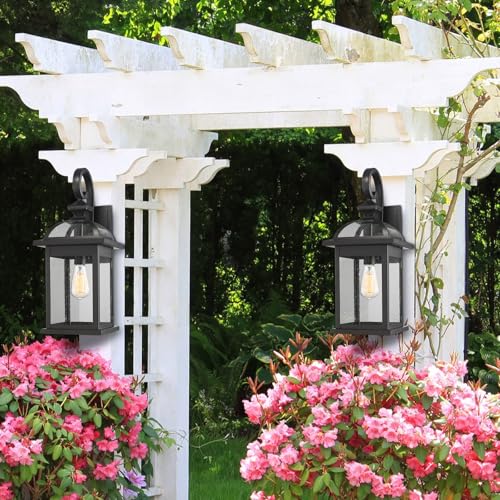 Image of Darkaway 2pcs Outdoor Lights Fixtures Wall Mount, Large 22inch Outdoor Wall Sconce Lights with Seeded Glass Waterproof Outside Exterior Lights Fixture for House Front Porch Patio