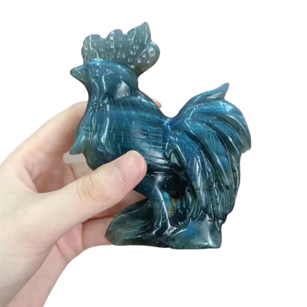 DPURPIWADY Crystal 4 Inch Carving Animal Cock Sculpture Gemstone Ornament for Home Decor (Color : Labradorite)