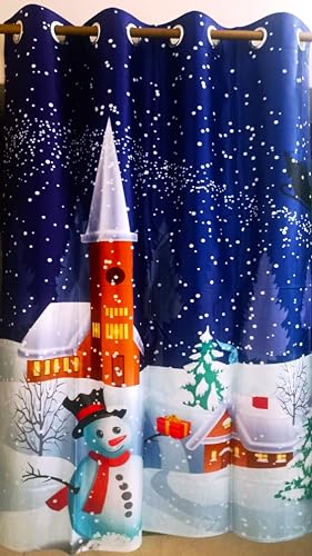 Image of Kids Room Curtains Santa Claus for Decoration Playschool | Digital Print Christmas Curtains for Home Winter 4x7 Feet Long Set of 1 Pc, Winter Snowman