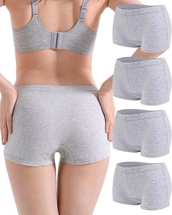Image of LOURYN KOULYN Boy Shorts Underwear for Women Cotton Panties Mid Rise Undies Full Coverage Boxers Briefs Boyshort 4 Pack S-XXL