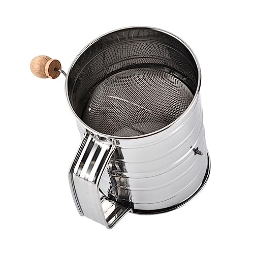 Yardwe Strainer Stainless Steel Flour Sifter Rotary Hand Baking Sugar Sifter Fine Mesh Screen Flour Sieve Food Strainer with Scale for Kitchen Sifting Strainer