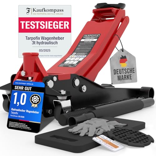 Tarpofix® Wagenheber 3t hydraulisch (85-475mm Hubhöhe) | Premium Hydraulik Rangierwagenheber 3t mit Doppelzylinder | 3000kg Wagenheber flach für SUV & tiefergelegte Autos | Hydraulik Rangierwagenheber