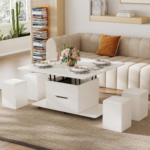 homary White Lift Top Coffee Table with Hidden Storage, 3