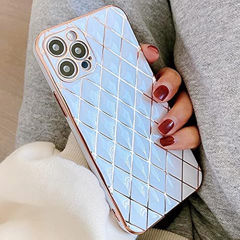 OWM iPhone 13 Pro Case Silicone [Quilted Designer Back] Shockproof Gold Edging Luxury Girls Women [Camera Lens Protective] Phone Cover Compatible for iPhone 13 Pro (White) Cover