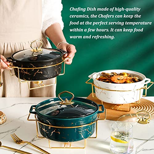 Chafing Dish Buffet-Set, Keramik-Chafer Und Buffetwärmer-Set Mit Marmorimitat-Finish Für Buffet/Hochzeitsfeier/Catering-Events/Bankett (Grün L) – Bild 3