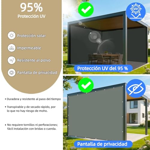 Toldo vela de sombra rectangular exterior terraza patio jardin gris claro resistente al desgarro 3