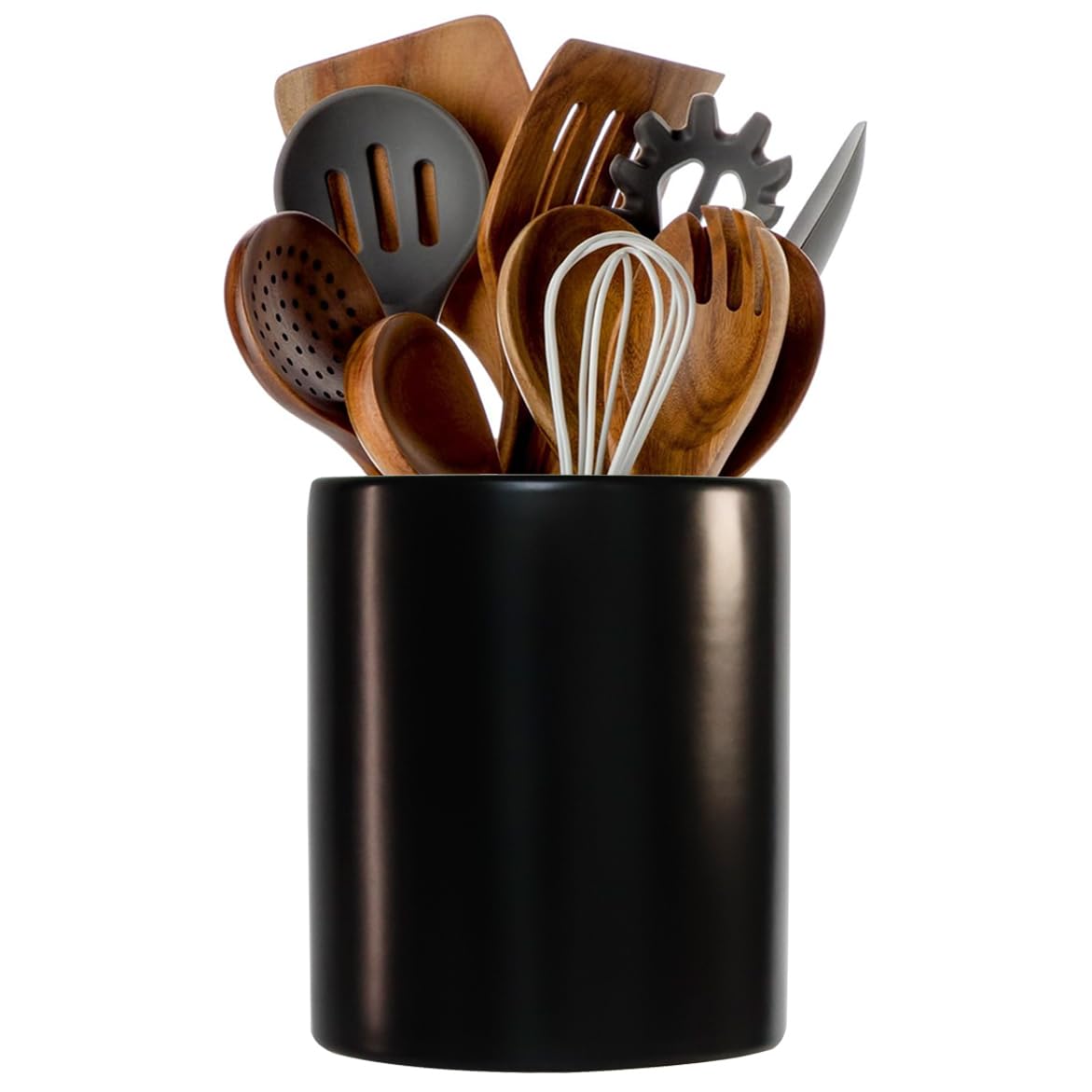 Louie Silna Black Ceramic Cutlery Rack, Large Storage Jar, Suitable For Kitchen Countertops, Modern Kitchen Utensil Organizer, Can Hold Spatulas, (Black)