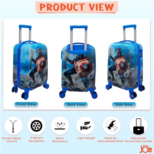 Image of JUNIOR JOE Polycarbonate 4 Wheels 360 Degree 20 Inch Rolling Suitcase for Kids Carry-On Overnight Travel Trolley Bag (Sky Blue)