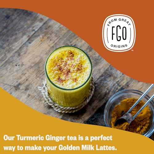 Image of FGO Organic Turmeric Ginger Herbal Tea, 40 Count, Eco-Conscious Tea Bags, Caffeine Free (Pack of 1)