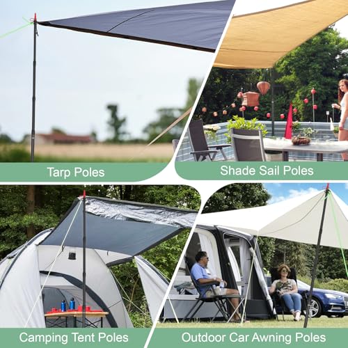Image of Dreamtrue Tarp Poles Telescoping, Upgraded 4-Section Adjustable Tent Poles, Heavy Duty Aluminum 8.7Ft Length Shade Sail Poles, Canopy Awning Support Poles Set Sun Shade Cloth Poles(Black-2pcs)