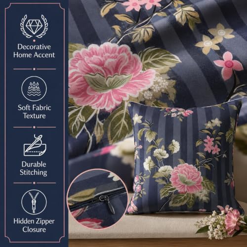 Image of Clasiko 16x16 Cushion Covers - Set of 5 Soft Cotton-Feel Decorative Pillow Covers | Midnight Garden, Flap Closure, Perfect for Sofa & Living Room