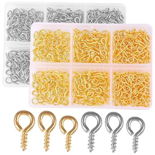 Housoutil 9mm Iron Screw-in Jewelry Eyelets DIY Accessories Small Hooks Self Tapping Eye Screws for Jewelry Making