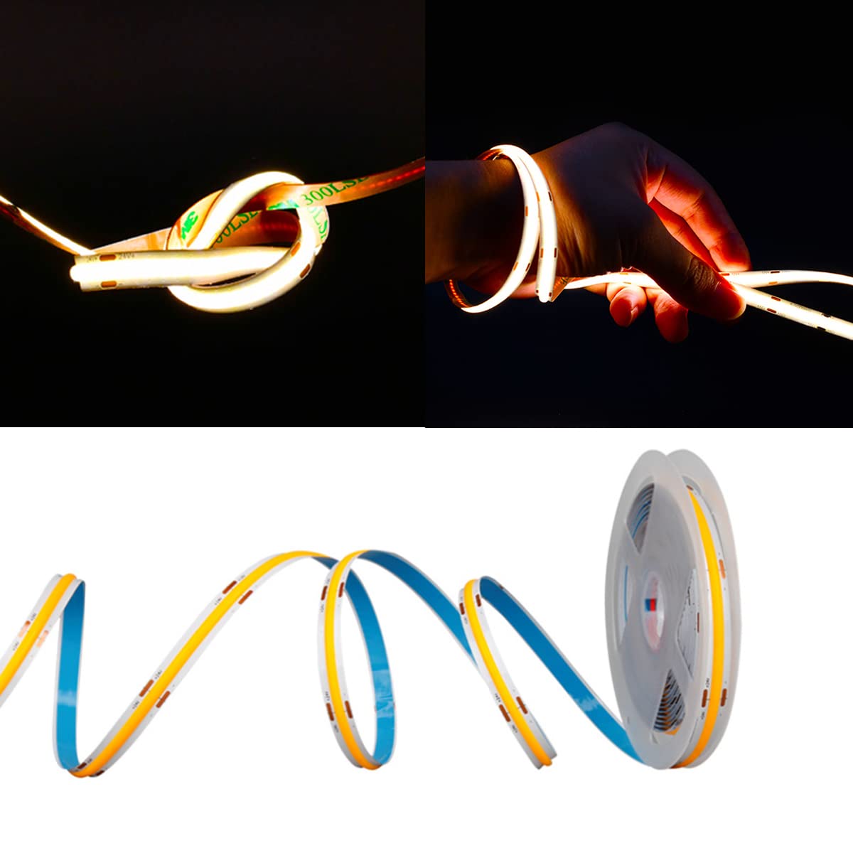 COB LED Strip,24V 320/384/528 LEDs/M,Warm/Nature/Cool White FCOB LED Strip+DC Controller Linear Ribbon High Density FOB LED Strip for Party,Counter,Shelf,Home Decor (5M 480LEDs/m, Nature White 4000K)