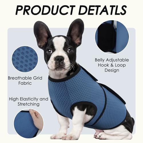 Image of BRKURLEG Dog Anxiety Shirt, Adjustable Anxiety Vest Jacket for Small Medium Large Dogs,Dog Calming Shirt for Thunderstorms, Fireworks, Training & Separation Relief, Lakeblue, L