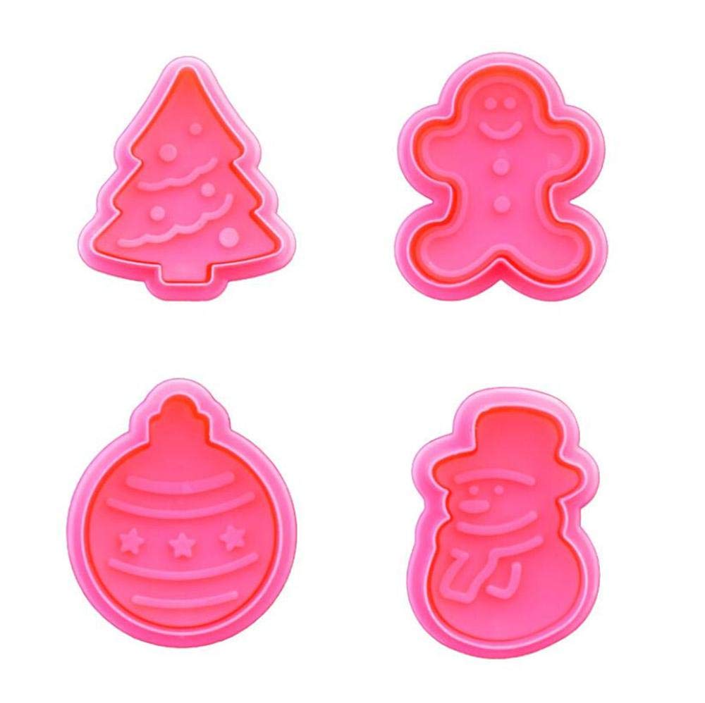 DUORUI 4pcs Christmas Cookie Cutters Plunger Biscuit Fondant Cake Mould Plastic Snowman Ginger Bread Patterns for Children DIY Baking Kitchen Tool Decorating
