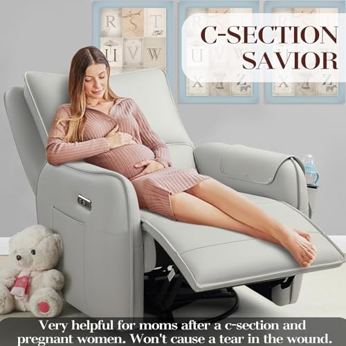 Image of Power Recliner Gliders for Nursery, Electric Swivel Rocker Recliner Chair, Comfy Upholstered Living Room Reclining Rocking Chairs with Lumbar Support (Light Grey, 41 inch X 40 inch X 36 inch)