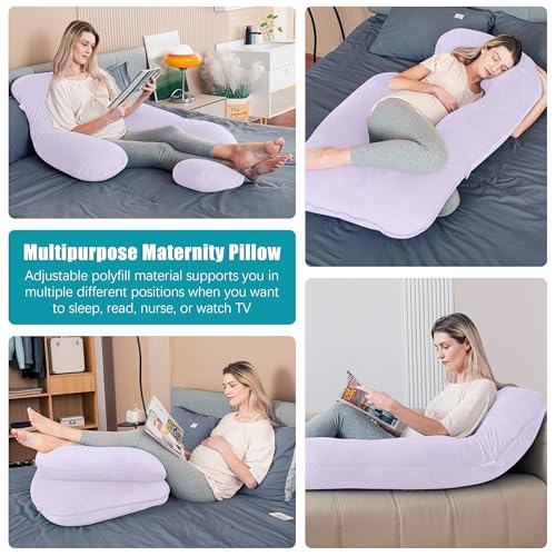 Image of Cute Castle Pregnancy Pillows, Soft U-Shape Maternity Pillow with Removable Cover - Full Body Pillows for Adults Sleeping - Pregnancy Must Haves - Jumbo 57 Inch - Purple