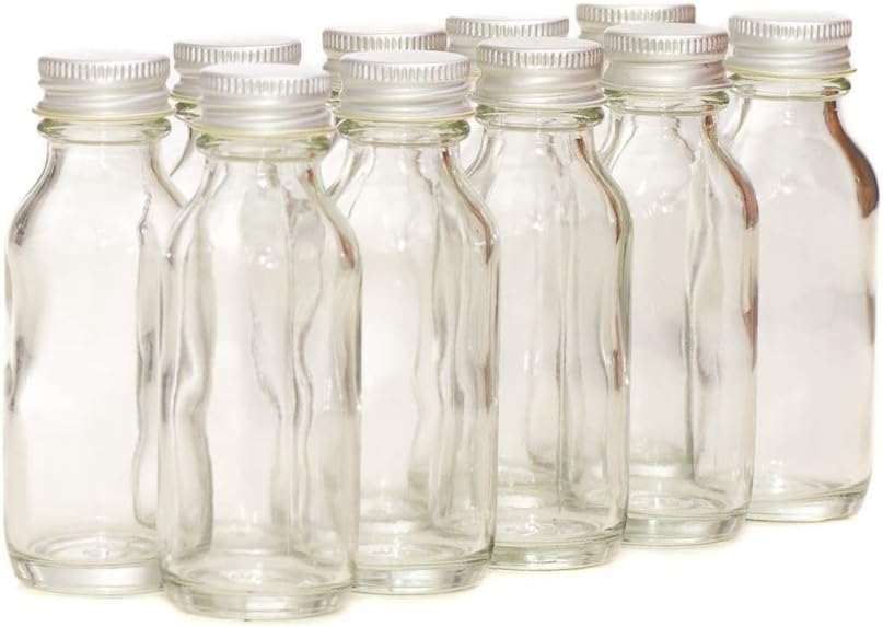Aura Essential Oils PACK of 10-30ml CLEAR GLASS Bottles with Pretty SILVER Lids.
