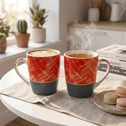 Image of UPC Premium Bone China Coffee Mug Set of 2 | Elegant Ceramic Tea & Coffee Cups for Home, Office & Cafe | Lightweight, Durable, Microwave & Dishwasher Safe Mug Set | Luxury Drinkware Collection