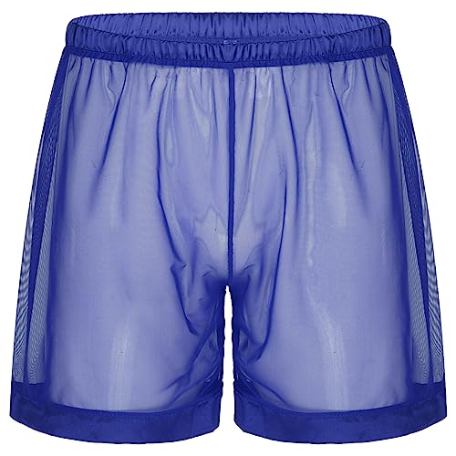 Aiihoo Pantalones cortos de malla para hombre, sexy, transparentes, calzoncillos tipo bóxer, calzoncillos sueltos, ropa interior, azul cobalto, M