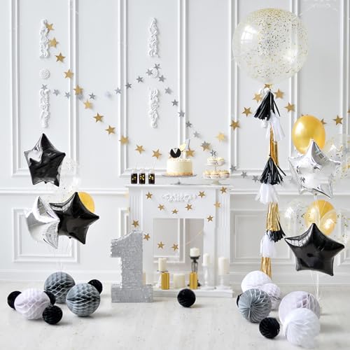 Image of MEETINGU Black Star Balloons, Foil Mylar Balloons for Birthday Party Wedding ngagement Party Celebration Holiday Show Party Decorations(10psc,18 Inch)