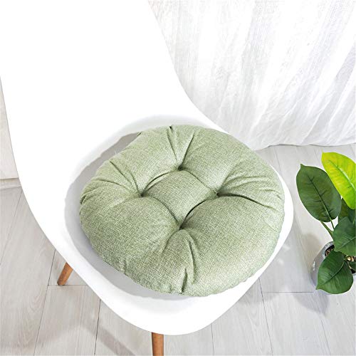 Morbuy Round Linen Cushion Chair Pad Quilted Seat Pad Plain Floor Tatami Thick Comfortable Padded Sofa Dining Chairs Cushions for Indoor Outdoor Garden Home DΓ©cor (40x40cm,Matcha Green)