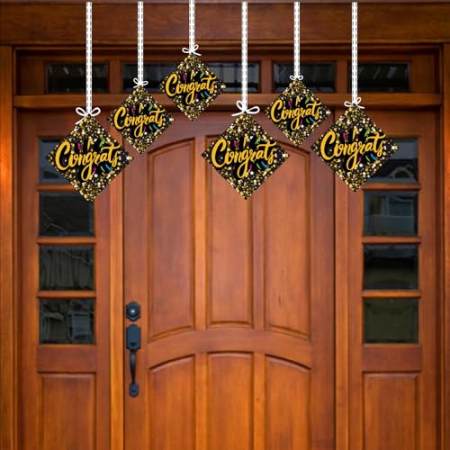 Image of Balloonistics inchCongrats inch Theme Hanging Decorations (Pack of 12) - Double-Sided Cardstock Congratulations Bunting for Graduation, Promotions & Success Parties - Elegant Achievement Ceiling Decor with Ribbons (Hangings - Pack of 12)