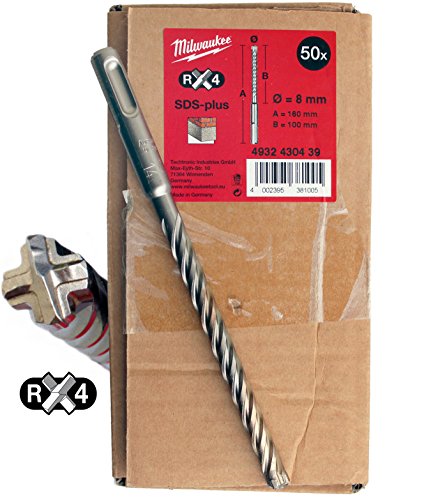 Milwaukee 50x Hammer Drill Bit 8 mm Length X100X160 MM SDS Plus Hammer Drill Bit with 4 Cutting Edges, Made in Germany - Image 4