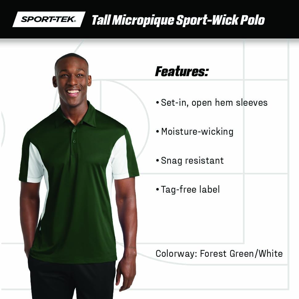SPORT-TEK Polo Sport-Wick Micropique Unisex Tall con mangas cortas y cuello, corte casual para hombres y mujeres altos miniatura 5