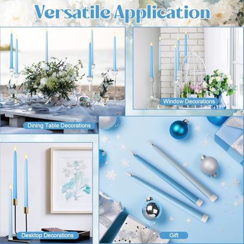 Image of Handepo 48 Pack Flameless Taper Candles Realistic with Flickering Candlelights Plastic 11 Inch Last Long Battery Operated Window Candlestick for Halloween Christmas(Bright Blue)