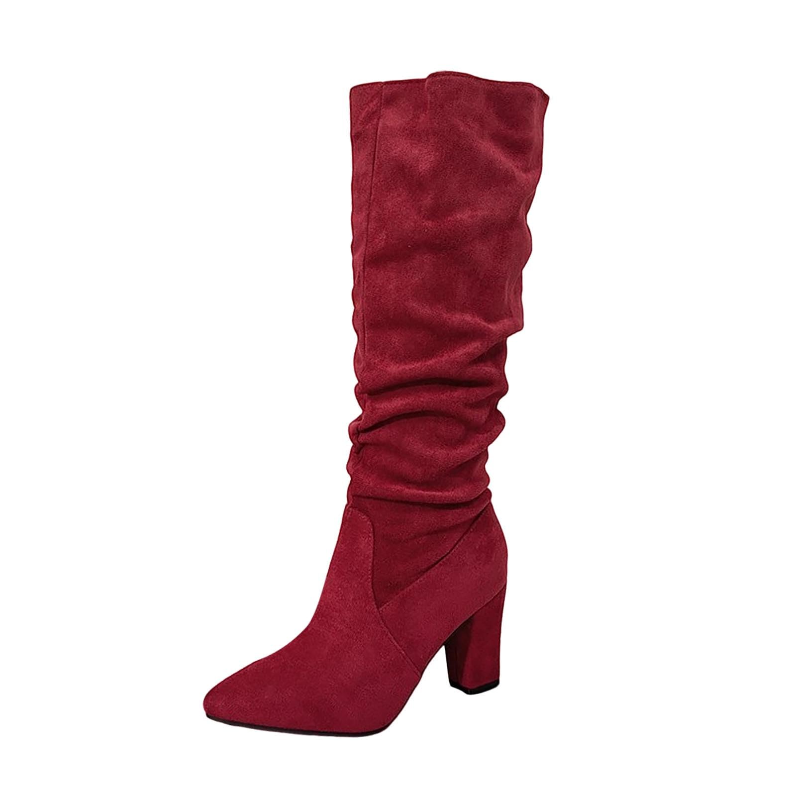 Womens Knee-High Boots with Chunky Heel and Slouchy Design for A Fashionable and Comfortable Winter Look
