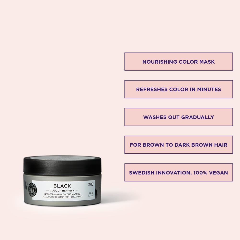Maria Nila, Color Refresh Black, 100 ml, Masque capillaire Noir, Pigments semi-permanents, 100% végétalien et sans sulfate/paraben