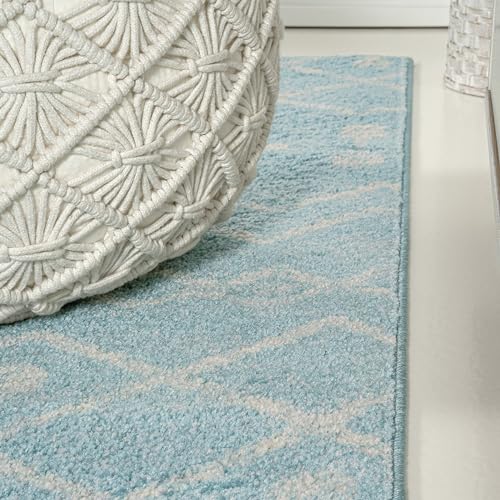 Image of JONATHAN Y Aksil Moroccan Beni Souk Turquoise /Cream Indoor Area Rug, 8x10, Bohemian, Scandinavian, Easy-Cleaning for Living Room, Bedroom, Kitchen, Pet Friendly, Non-Shedding (MOH208D-8)