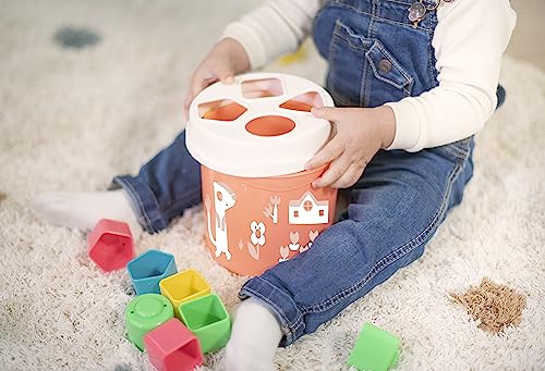 Image of Miniland Feel to Learn Salmon Shape Sorting Bucket for Children from 1 to 2 Years. 16 Multicolored Pieces with Different Shapes. Made in Spain with ECO Materials