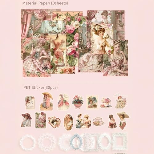Image of GDNK Scrape Book Kit Scrapbooking Kit Vintage Journal Scrapbook Pack DIY Paper Stickers, Craft Kits Notebook, Collage Album Aesthetic Sticker Journaling Scrapbook Photo Album (Pink Victorian)