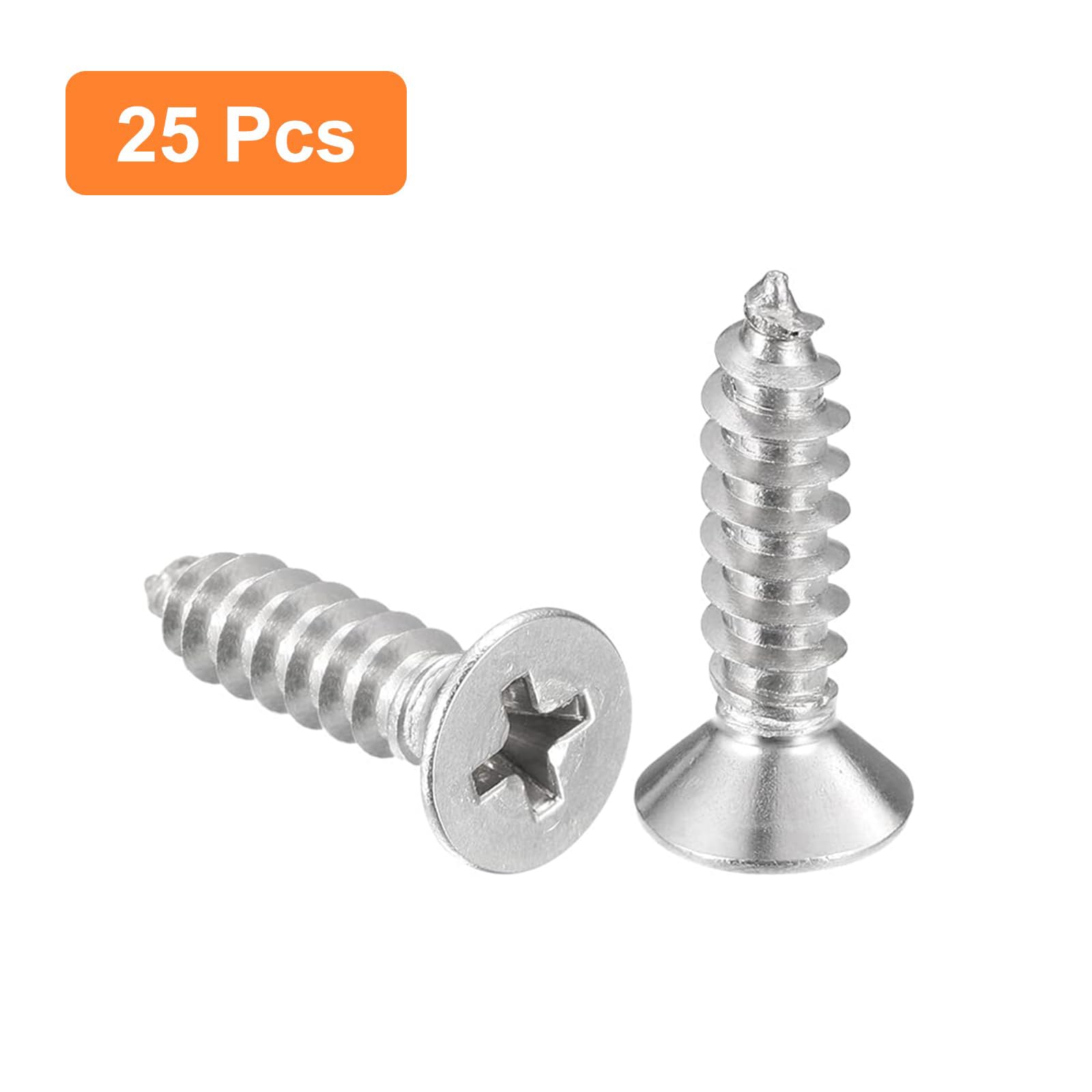 TA-VIGOR 25Pcs Self Tapping Screws, #10x3/4" Phillips Flat Head Screw, Countersunk Cross Head Tapping Screws - Image 3
